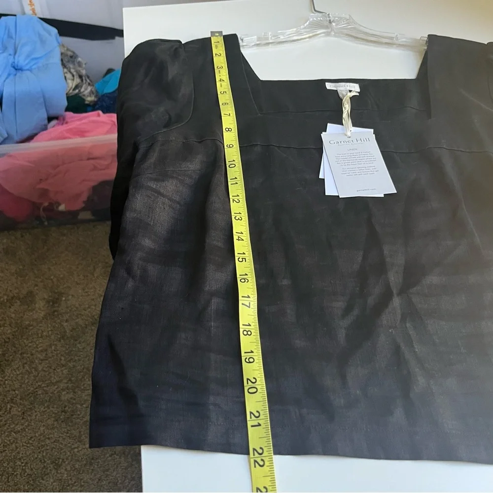 NEW Garnet Hill 100% Linen Black Square Neck Short Sleeve Top 10 Lightweight - Picture 8 of 8